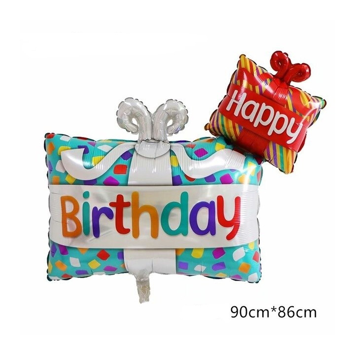 Lot de 3 ballons de fête d'anniversaire avec gâteau, cadeau et ballon