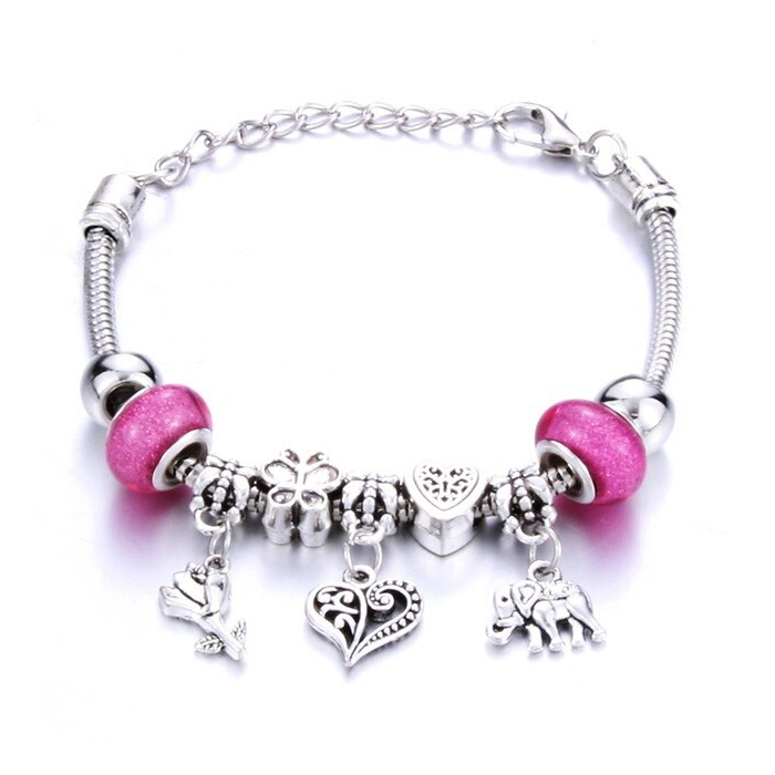 Anjas Shop Silberfarben Charm Armband Mit Herz Und Elefanten Anhanger