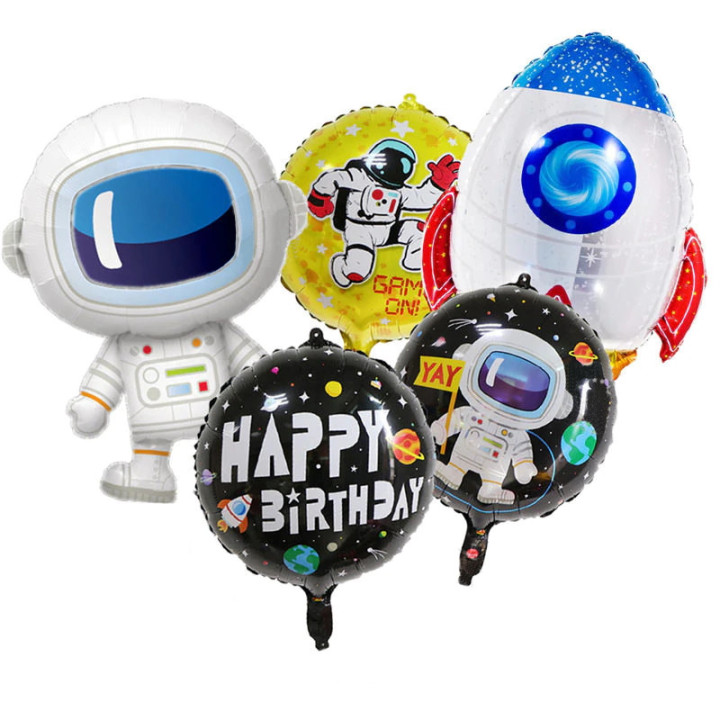 Set of 5 balloons with astronauts and rocket