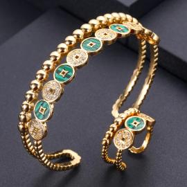 Produktbild: Set of bangle and ring with cubic zirconia gemstones Set of bangle and ring with cubic zirconia gemstones