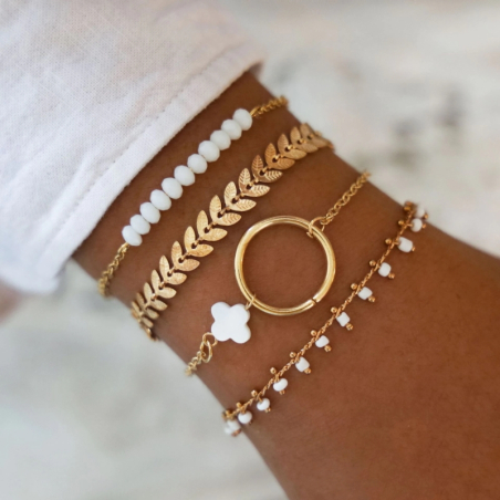 4er Set Boho Armbändern Alina mit Ring und weissen Perlen