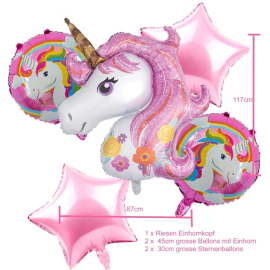 Set of 5 with giant unicorn head with 4 additional balloons