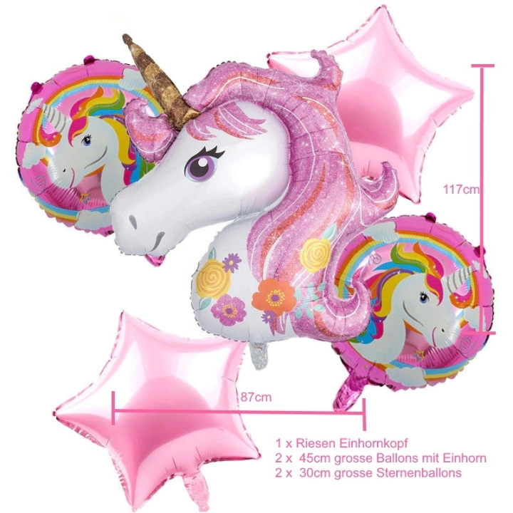Set of 5 with giant unicorn head with 4 additional balloons
