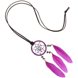 Produktbild: Pendentif attrape-rêves violet Bera avec collier en cuir Pendentif attrape-rêves marron Bero avec collier en cuir, bijoux fantaisie - bijoux - 2