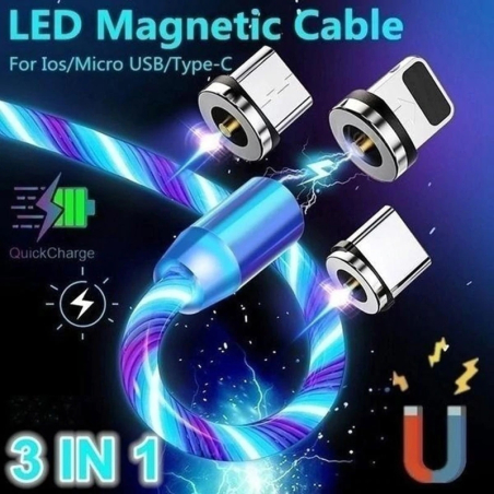 USB LED Flow Light Ladekabel mit 3 verschiedenen Magnetstecker