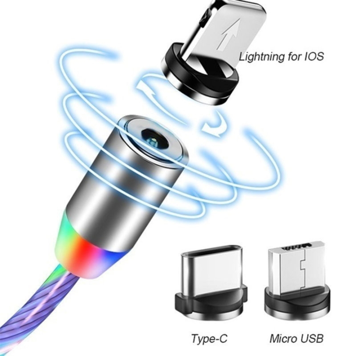 USB LED Flow Light charging cable with 3 different magnetic plugs