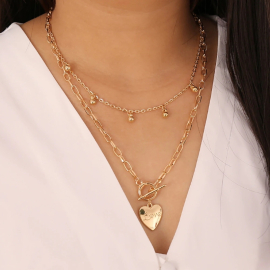 Produktbild: Colliers double rang dorés Cuore avec pendentif coeur et perles Colliers double rang dorés Cuore avec pendentif coeur et perles