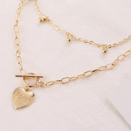 Produktbild: Colliers double rang dorés Cuore avec pendentif coeur et perles Colliers double rang dorés Cuore avec pendentif coeur et perles