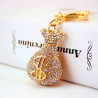 Gold bag keychain with rhinestones and snap hook