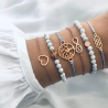 6er Set Lana mit Boho Armbändern mit Herz, Lebensbaum und Perlen