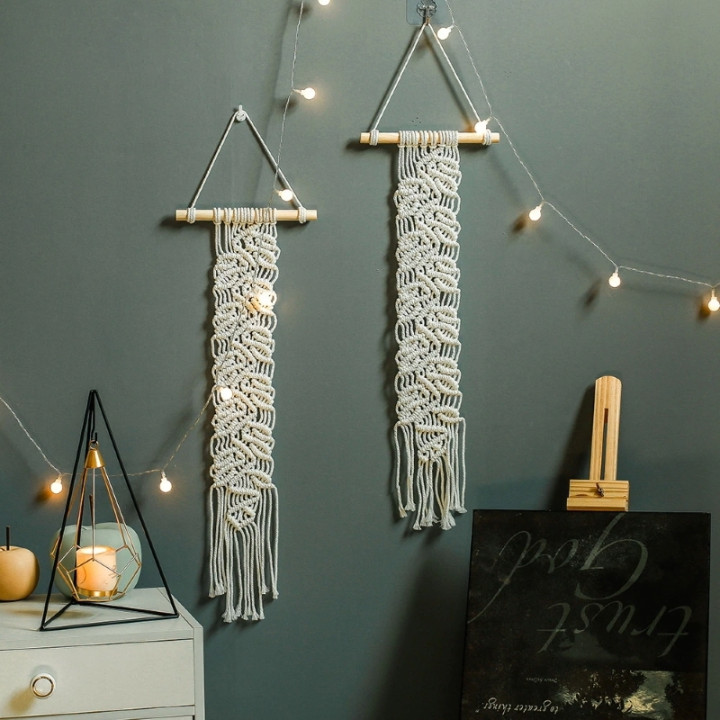 Tapisserie macramé beige nouée main Cotina