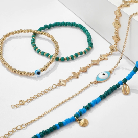 Produktbild: 5er Set Boho Fusskettchen Eye mit türkischem Auge 5er Set Boho Fusskettchen Eye mit türkischem Auge