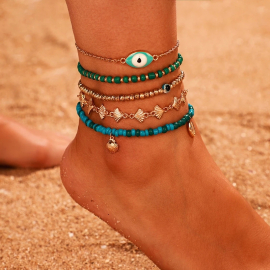 Produktbild: 5er Set Boho Fusskettchen Eye mit türkischem Auge 5er Set Boho Fusskettchen Eye mit türkischem Auge