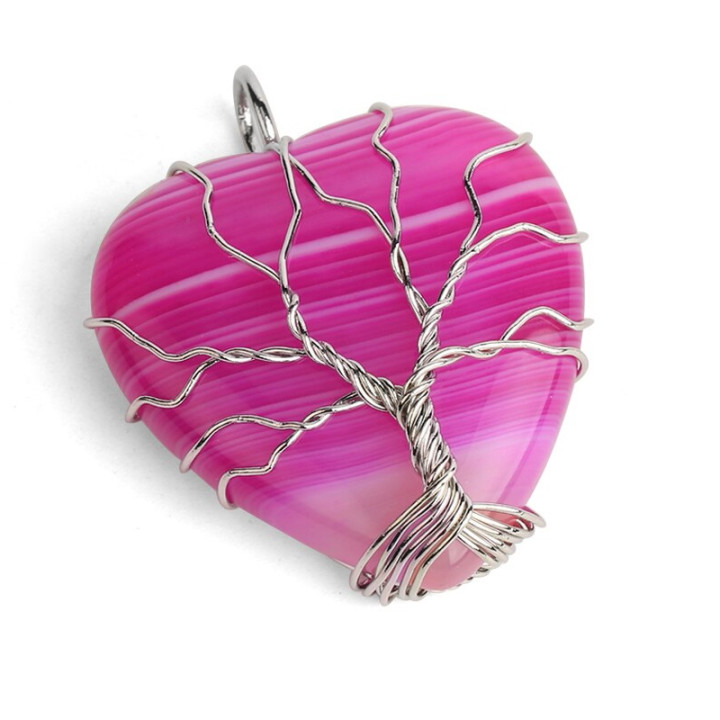 Beautiful rose quartz pendant in heart shape with tree of life