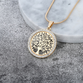 Produktbild: Set bracelet, necklace and earrings with tree of life pendant with cubic zirconia stones Set bracelet, necklace and earrings with tree of life pendant with cubic zirconia stones