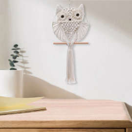 Produktbild: Hand-knotted macrame eagle owl Velino as wall decoration Hand-knotted macrame eagle owl Velino as wall decoration