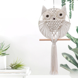 Produktbild: Hand-knotted macrame eagle owl Velino as wall decoration Hand-knotted macrame eagle owl Velino as wall decoration