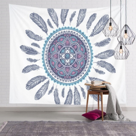 Produktbild: Tissu mural attrape-mariage Mandala - Tenture murale avec plumes Serviette de ventilateur de plafond Mandala