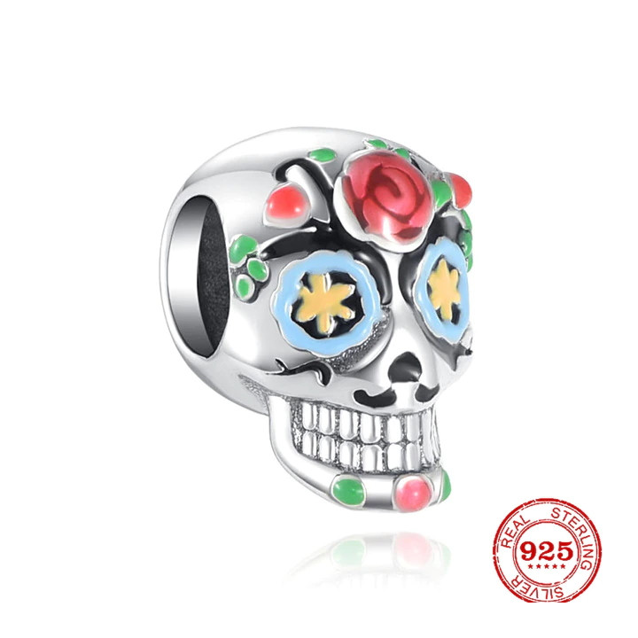 Pendentif breloque tête de mort fleur 925