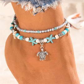 Produktbild: 2in1 Boho Fusskettchen Lidina mit Sternen 2er Set Boho Fusskettchen Lidina mit Sternen