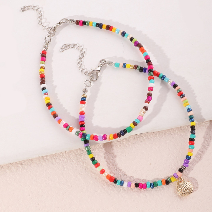 Lot de 2 bracelets de cheville de plage colorés avec coquillages
