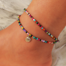 Produktbild: Lot de 2 bracelets de cheville de plage colorés avec coquillages Lot de 2 bracelets de cheville de plage colorés avec coquillages