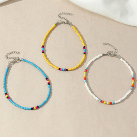 Produktbild: Set of 3 yellow, blue and white surfer anklets Set of 3 yellow, blue and white surfer anklets