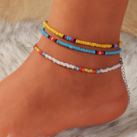 Produktbild: 3er Set mit gelben, blauem und weissen Surfer-Fusskettchen 3er Set mit gelben, blauem und weissen Surfer-Fusskettchen