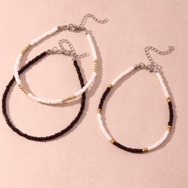 Produktbild: set of 3 white and black surfer anklets set of 3 white and black beach anklets