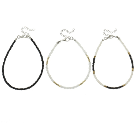 3er Set mit weiss-schwarzen Surfer-Fusskettchen