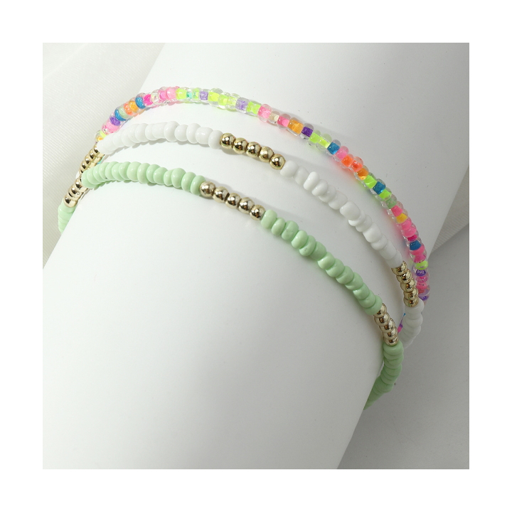 Lot de 3 bracelets de cheville surfeurs colorés, vert clair et blanc