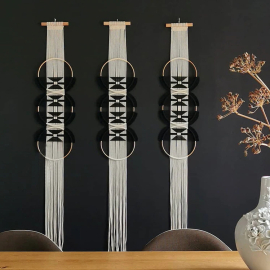 Produktbild: Décoration murale en macramé nouée à la main Auelo avec 3 anneaux Décoration murale en macramé nouée à la main Auelo avec 3 anneaux
