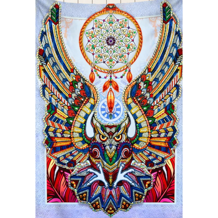 Tissu mural attrape-rêves mandala spirituel avec hibou grand-duc