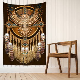 Produktbild: Brown spiritual dream catcher wall hanging with eagle owl Brown spiritual dream catcher wall hanging with eagle owl