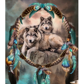 Produktbild: Magnifique tissu mural attrape-rêves avec des loups Magnifique tissu mural...