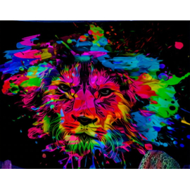 Produktbild: Toile murale fluorescente UV avec tête de lion colorée Toile murale fluorescente...