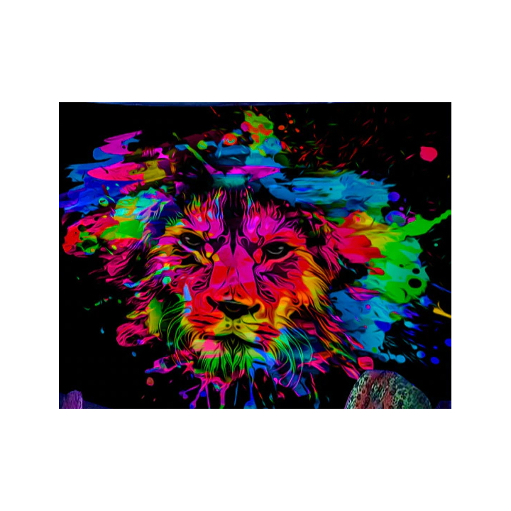 Toile murale fluorescente UV avec tête de lion colorée