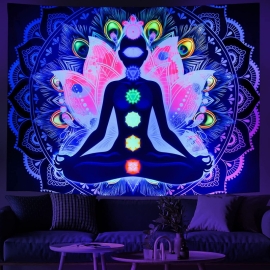 Produktbild: Tapisserie spirituelle fluorescente UV Mandala Chakra Serviette spirituelle de fluoration UV Mandala Chakra