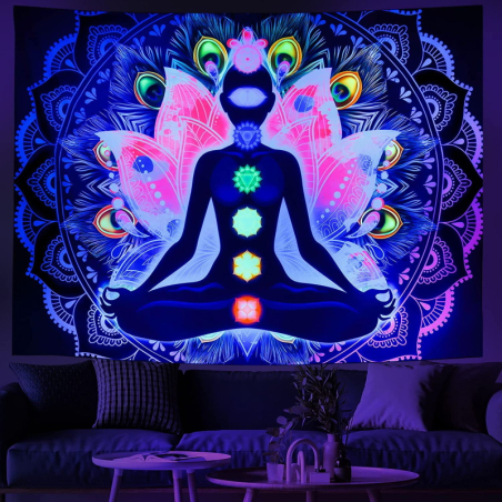 Spirituelles fluoridierendes UV Mandala Chakra Wandtuch
