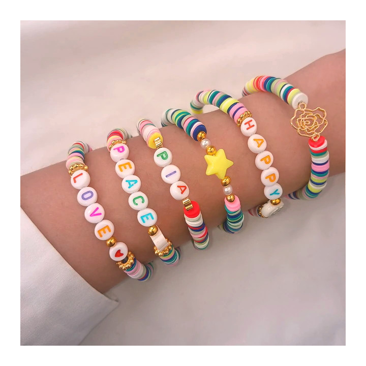 6er Set Pia mit Surfer Armbändern mit bunten Perlen