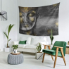 Buddha Wandtuch in Grau mit goldenen Symbolen - Wandbehang