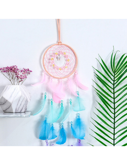 Traumfänger Mit Federn Und Perlen - Großer Traumfänger Mit 5 Ringen, Kinderzimmer Deko In Blau