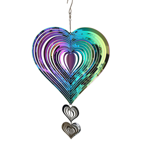 Regenbogenfarbiger Windspinner Set mit 3 Herzen