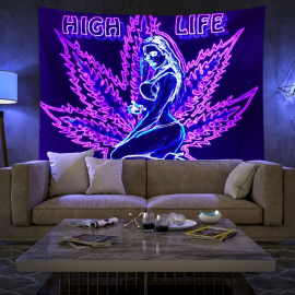 Produktbild: Tissu mural fluoré UV avec une feuille de cannabis et une femme Tissu mural fluoré UV avec une feuille de cannabis et une femme