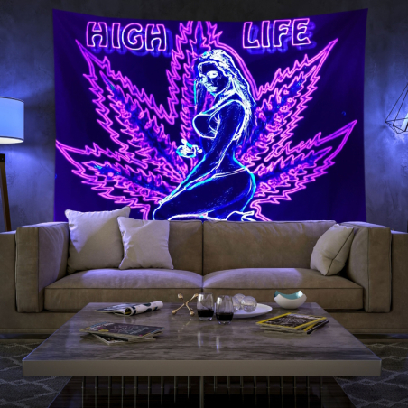 Fluoridierendes UV Wandtuch mit Cannabisblatt und einer Frau