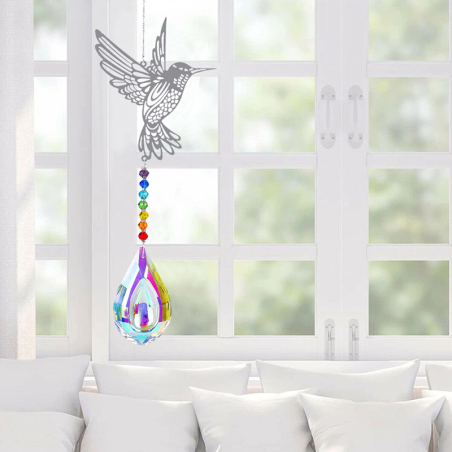 Suncatcher Ra mit Kolibri als Motiv und einem Kristall