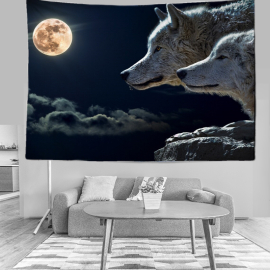 Produktbild: Toile murale avec deux loups sous la pleine lune Toile murale avec deux...