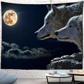 Produktbild: Toile murale avec deux loups sous la pleine lune Toile murale avec deux...