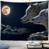 Tapestry with two wolves at full moon