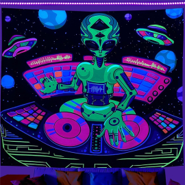 Produktbild: Serviette murale psychédélique cool avec un extraterrestre en DJ Serviette murale psychédélique cool avec un extraterrestre en DJ